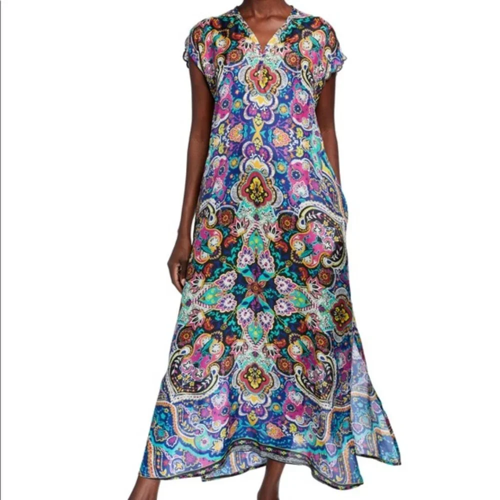 Johnny Was Multicolor Paisley Maxi Dress - Purple, Blue, Pink, Green - Picture 1 of 10